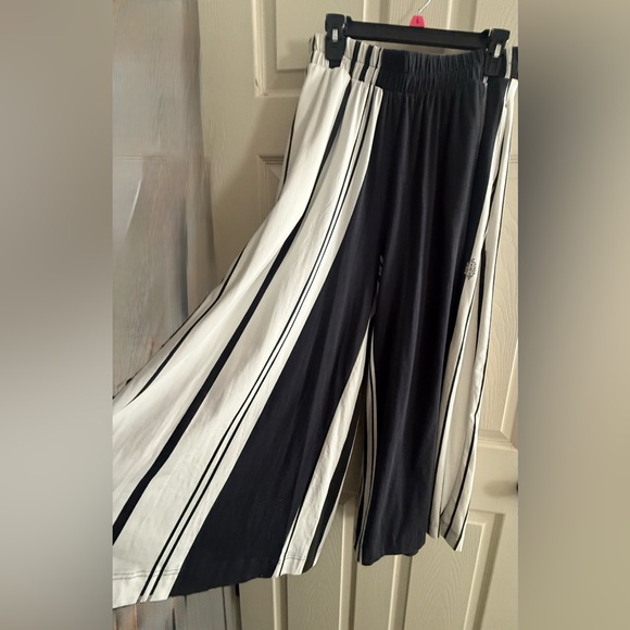 FP Movement by Free People Pants - FP Movement by Free People Blue and White Wide-Leg Pants